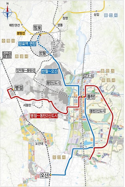 동탄 도시철도 노선도 (이미지출처=경기도)