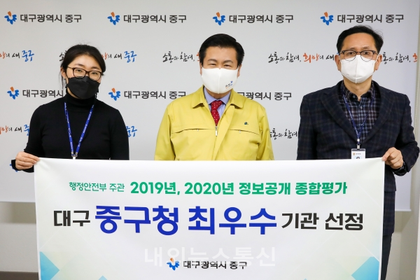 ▲행안부 주관 19, 20 정보공개 종합평가 최우수 기관 선정(제공=중구청)