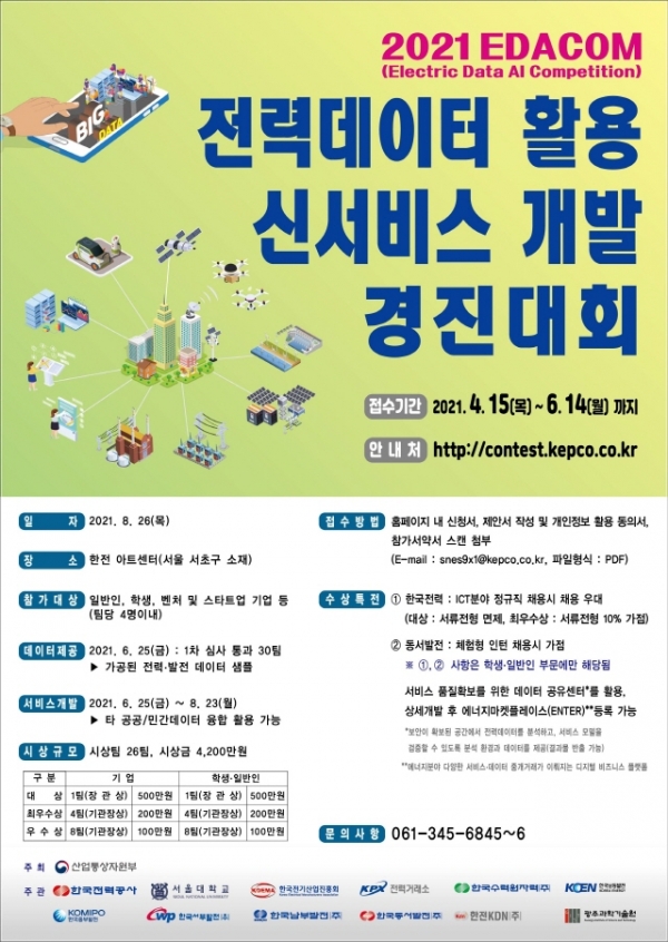 한국전력, 전력데이터 활용 신서비스 개발 경진대회 공모.