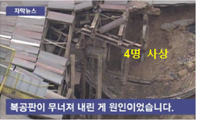 2000년 1월, 대구 지하철공사장 붕괴 당시, 복공판이 무너져내려 4명의 사상자가 발생했다(사진제공 : 국민권익위원회)