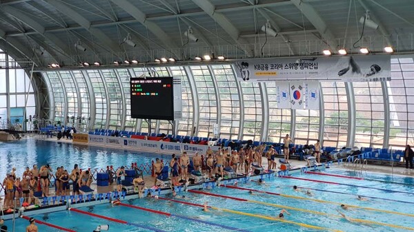 kb금융 코리아 스위밍 챔피언십 수영대회가 김천실내수영장에서 개최되고 있다.