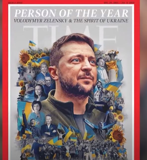 미국 시사주간지 타임지가 7일 2022년 '올해의 인물'에 볼로디미르 젤렌스키 우크라이나 대통령과 '우크라이나 정신(The Spirit of Ukraine)'을 선정했다. (사진=유튜브 캡처)