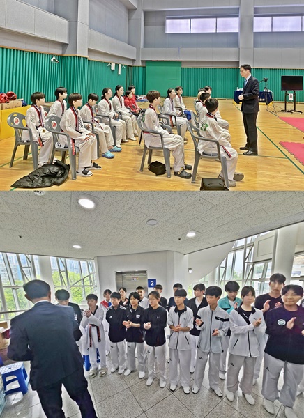 ▲(위)충북소년체전선발전 충북대표선수 면담(4.4), (아래)5.18대회 출전선수단 경기장 격려 모습(5.13)